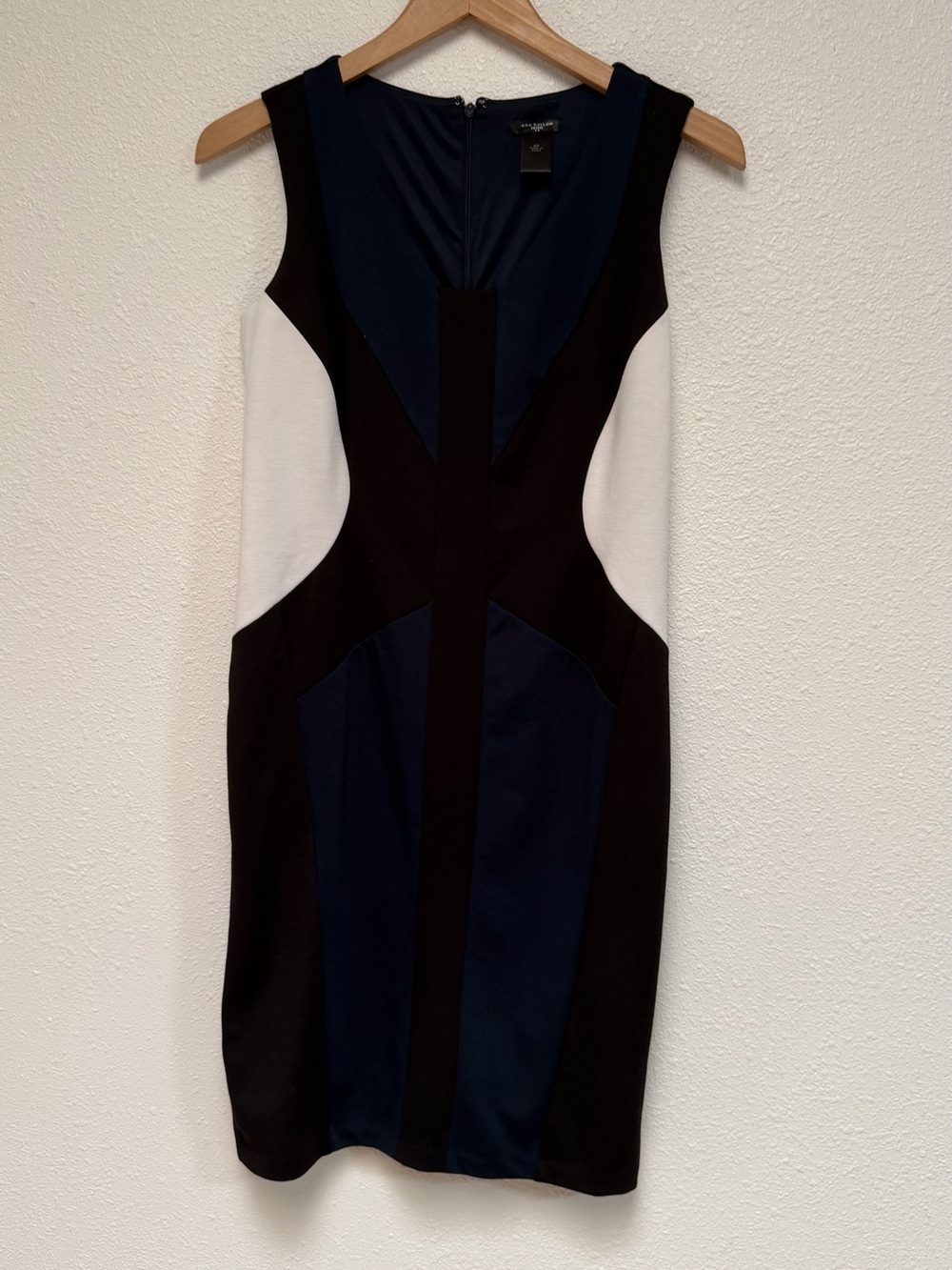 Ann Taylor Navy, Black & White Colorblock Midi Sheath Dress